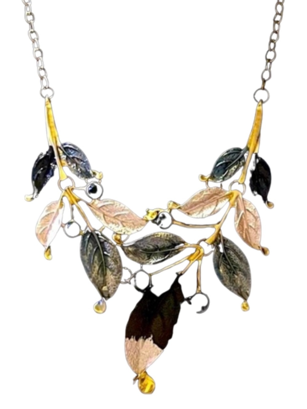 Betsey Johnson Leaf Black & Gold w/Black Crystal Statement Necklace